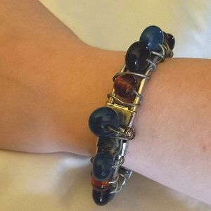 Handmade original wired, hinged,glass beads clutch bracelet